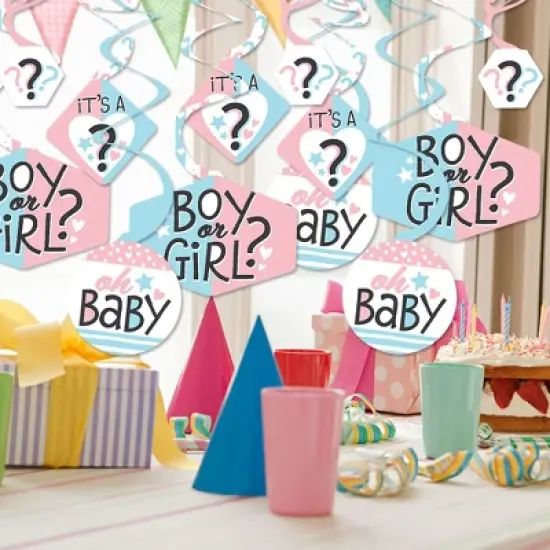 Big Dot of Happiness Baby Gender Reveal - Team Boy or Girl Party Hanging Decor - Party Decoration Swirls - Set of 40 image {1}