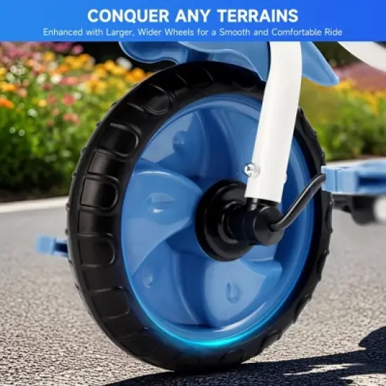 Topteng Kid Steer and Stroll Trike - Blue: Adjustable Handlebar, Steel Frame, Front & Back Basket image {3}