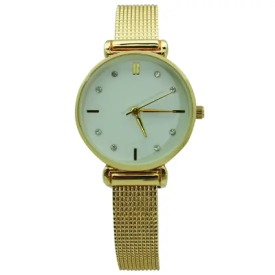 Olivia Pratt Every Day Textured and Rhinestone Metal Bangle Watch image {3}