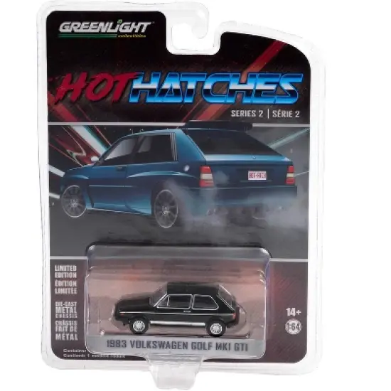 1983 Volkswagen Golf Mk1 GTI Black with Silver Stripes "Hot Hatches" Series 2 1/64 Diecast Model Car by Greenlight image {2}