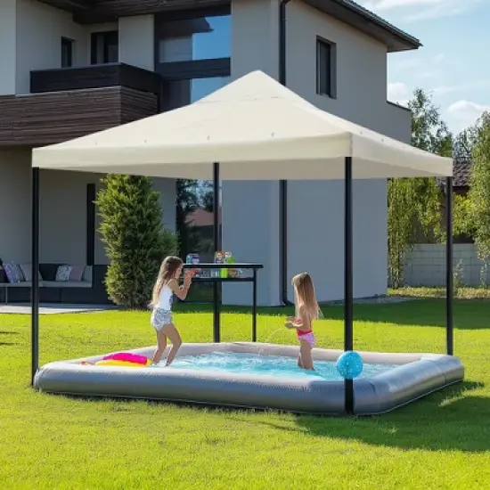 Yescom 10x10Ft Gazebo Top Replacement for beach cabanas for 1 Tier Outdoor Canopy Cover Patio Garden Yard Party White image {1}