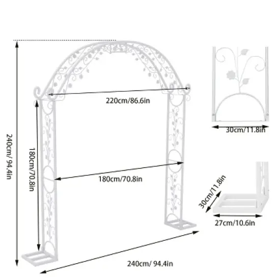 Artloge 7.9Ft Metal Garden Arch Trellis,Garden Arbor Trellis for Climbing Plants Roses Vines,Flower Arch Wedding Arch Stand for Lawn,White image {7}