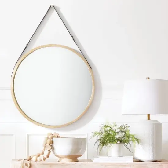 26" Wood Mirror with Pleather Strap Hanger - Threshold&trade; designed with Studio McGee image {5}