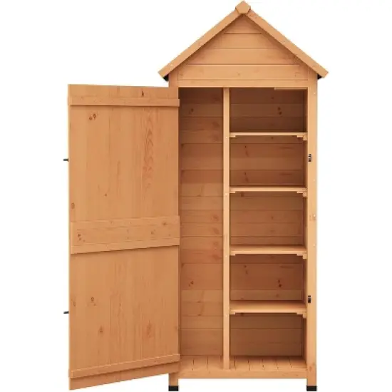 Outdoor Storage Shed, Small Waterproof Garden Tool Shed with 4 Shelves & Lockable Doors, Compact Wood Storage Cabinet for Patios, Backyards image {8}