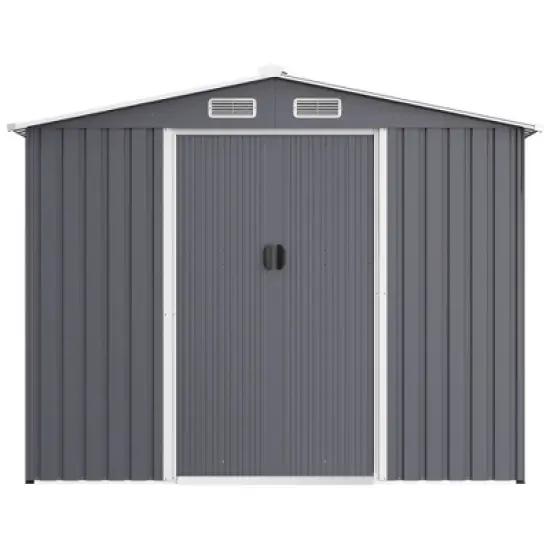 Outdoor Storage Shed 8 x 12FTLarge Metal Tool Sheds, Heavy Duty Storage House with Sliding Doors with Air Vent to Store Bikes, Tools,Grey image {4}