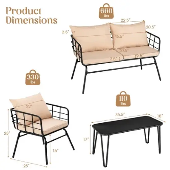 Costway 4PCS Patio Furniture Set Cushioned Sofa Loveseat Armrest Table Garden image {2}