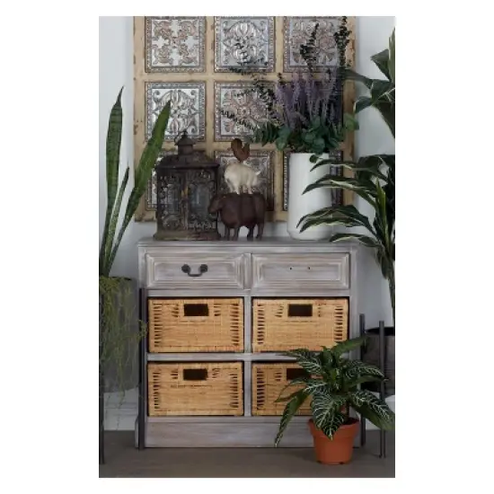 Wood Storage Accent Chest 4 Wicker Basket Drawers Taupe - Olivia & May image {4}