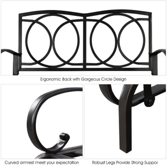 Costway Glider Outdoor Patio Rocking Bench Loveseat Cushioned Seat Steel Frame Blue image {6}