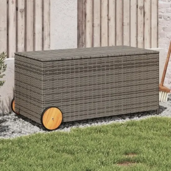 vidaXL Garden Storage Box with Wheels Gray 50.2 Gallon Poly Rattan image {9}