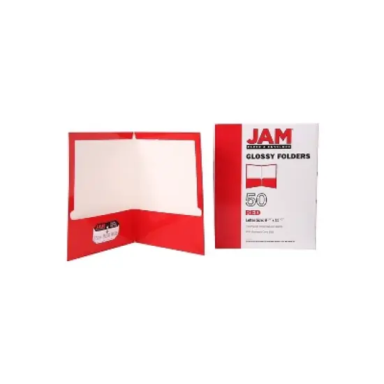 JAM Paper Laminated Two-Pocket Glossy Presentation Folders Red Bulk 50/Box 385GREC image {6}
