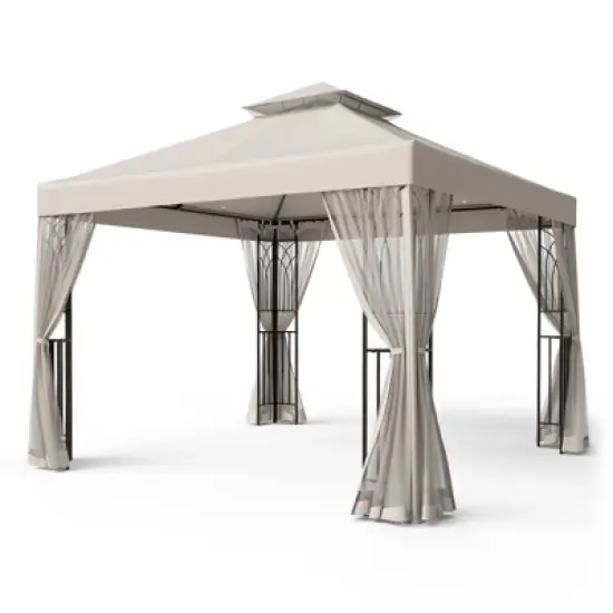 EAGLE PEAK 10'x10'Double Roof Outdoor Patio Gazebo with Mesh Netting image {9}