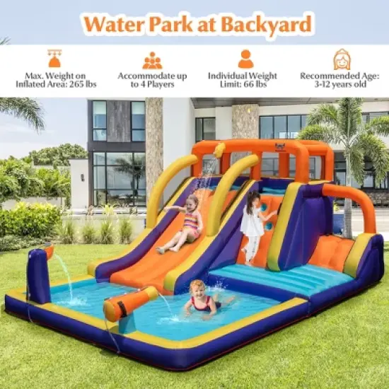 Costway Inflatable Waterslide 4-in-1 Kids Bounce Castle W/ Splash Pool（Without Blower） image {2}