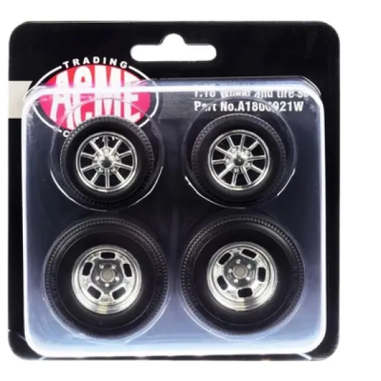 Show Chrome Gasser Wheels and Tires Set of 4 pieces from "1940 Gasser" for 1/18 Scale Models by ACME image {2}