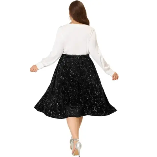 Agnes Orinda Women's Plus Size Outfits Velvet A Line Knee Length Star Flare Skirt image {3}