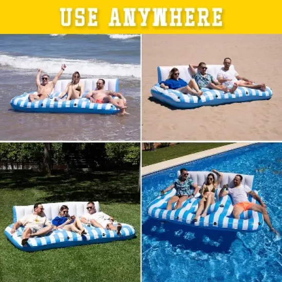 Zone Tech Inflatable Pool Float - 3 Person Tanning Pool Float Lounger Chair with Handles, Cup and Phone Holder for Outdoor, Beach, Swimming Pool, Lake image {6}