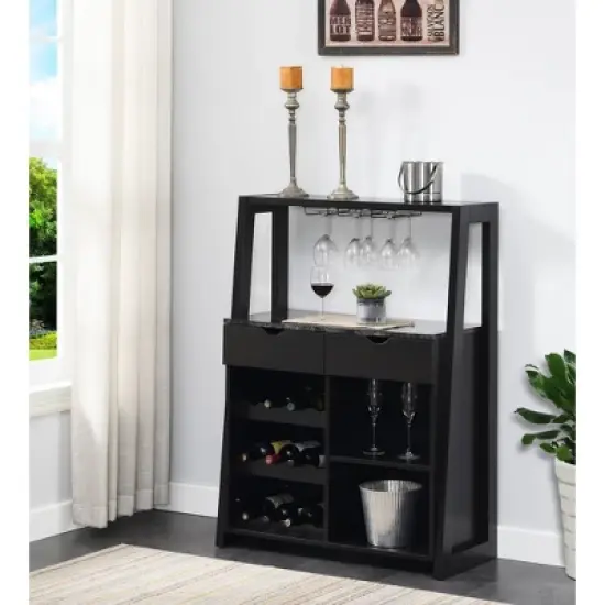 Uptown Wine Bar with Cabinet Faux Black Marble/Espresso - Breighton Home image {1}