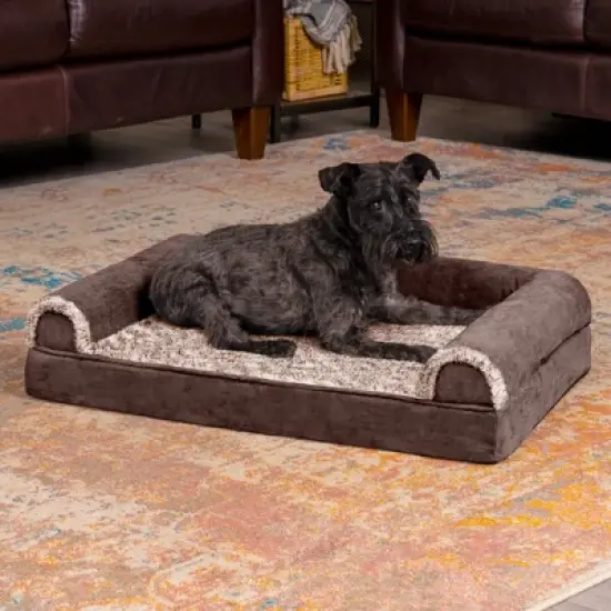 &nbsp;FurHaven Two-Tone Faux Fur & Suede Full Support Sofa Dog Bed image {2}