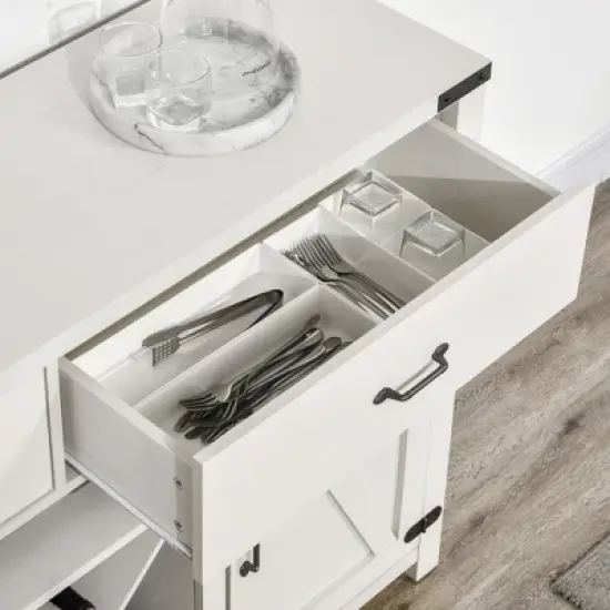 HOMCOM Wooden Farmhouse Sideboard, Storage Buffet Cabinet with 2 Large Drawers, X-Shaped Wine Rack, and Cabinets, Distressed White image {5}