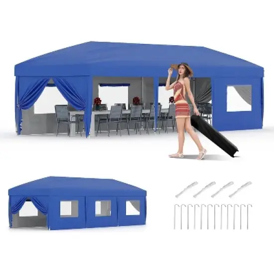 10x30 FT Heavy Duty Canopy Tent with 8 Removable Sidewalls, Portable Roller Bag, 3 Height Settings, 8 Weight Bags, 8 Stakes & 6 Guy Ropes image {8}