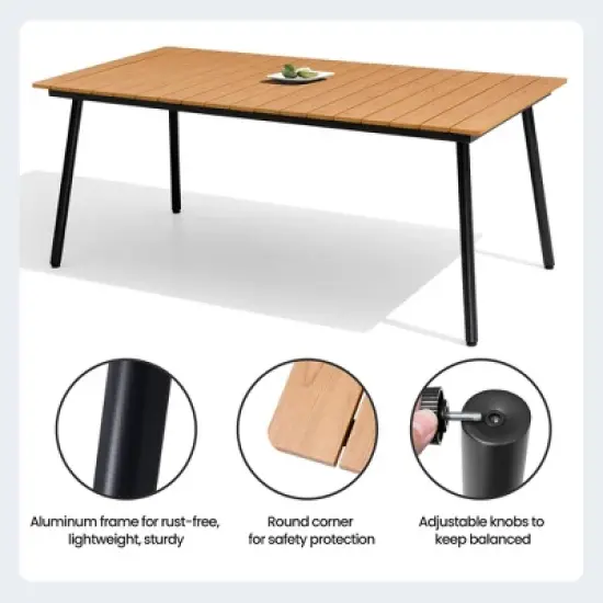 Crestlive Products Outdoor Dining Set Patio Dining Table with chairs Wooden-Like Top and Aluminum Frame Umbrella Hole image {8}