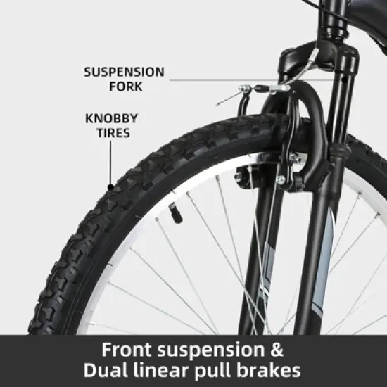 Hykolity 26/27.5-Inch Mountain Bike, Mens Womens, Steel Full Suspension, 18-Speed, Adjustable Saddle, Linear Pull Brakes, Alloy Rims image {6}