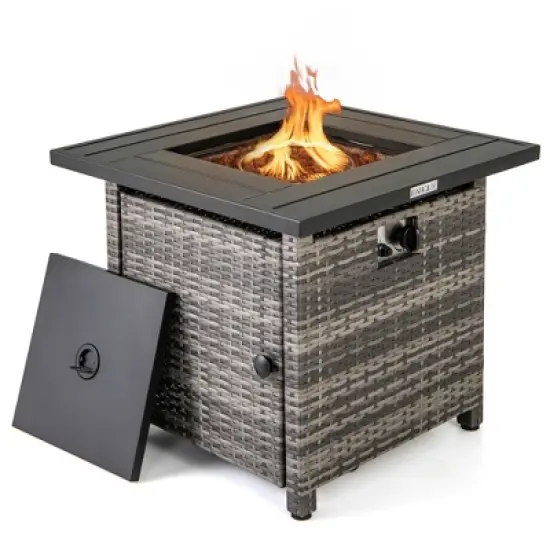 Tangkula 29" Propane Rattan Firepit Table w/ Lava Rocks & Protective Cover Metal Frame image {10}