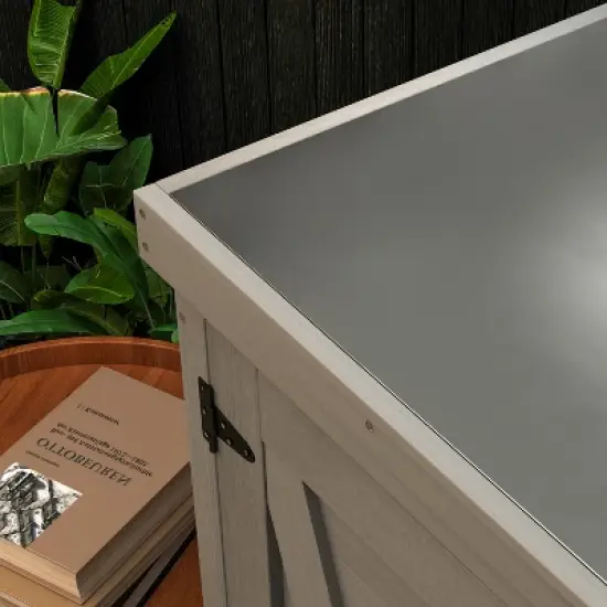 Cesicia White 31'' x 17'' x 36'' Potting Bench with Storage Cabinet and Metal Table Top for Outdoor Patio image {7}