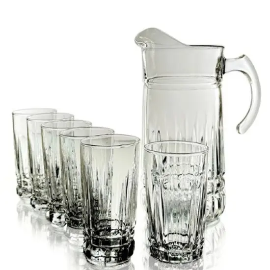 Slickblue Fluted Romanesque Design Cristalline Beverage Set &ndash; Includes 65 oz Pitcher & 6 Tumblers image {1}