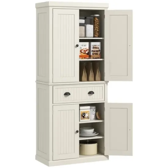 HOMCOM 72" Traditional Freestanding Kitchen Pantry Cabinet Cupboard with Doors and 3 Adjustable Shelves image {8}