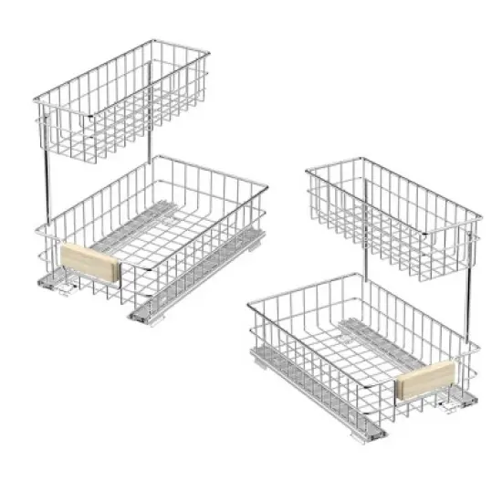Pull Out Cabinet Organizer, Under Sink Slide Out Storage Shelf with 2 Tier Sliding Wire Drawer image {9}