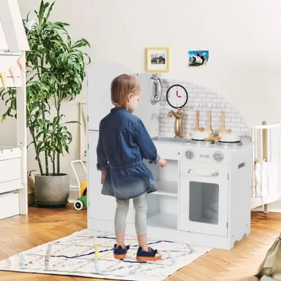 Costway Kids Kitchen Playset Pretend Play Cooking Set w/Vivid Faucet & Telephone image {2}