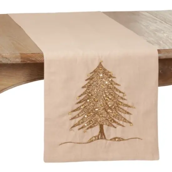 Saro Lifestyle Beaded Table Runner With Christmas Tree Design image {4}