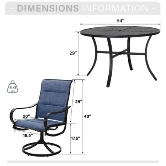 Captiva Designs 7pc Black Outdoor Dining Steel Table & Padded Textilene Swivel Chairs image {11}