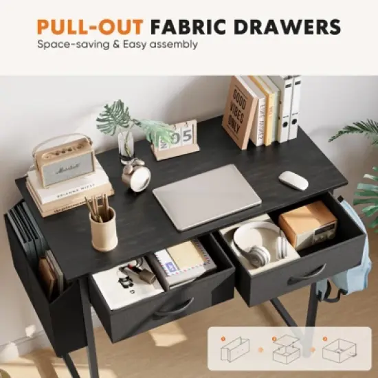 Kumasinova 32"/47" Office Desk with Drawers,Computer Desk with Fabric Side Bag/Storage Shelves,Gaming Desk for Office,Gaming&Study image {4}