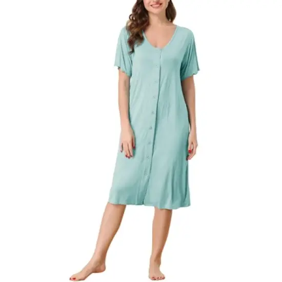 cheibear Womens Modal Nightshirt Soft Button Down Nightgown Short Sleeve Pajama Sleepshirt image {7}