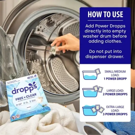 Dropps Laundry Odor & Stain Biobased Detergent Pods Free + Clear - Unscented - 40ct image {7}