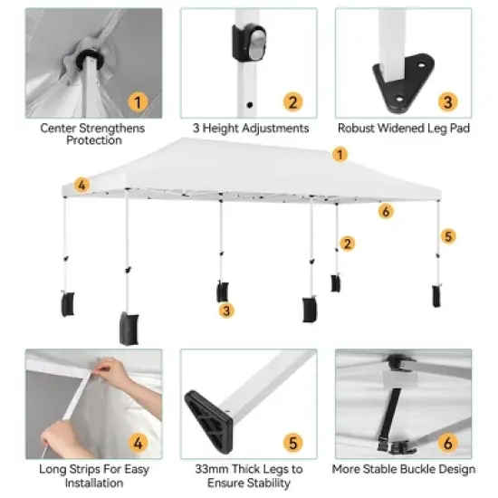 10x20 Pop Up Canopy Tent with 6 Removable Sidewalls, Commercial Heavy Duty Pop Up Canopy Tents for Parties,10x20 Tents with Roller Bag, White image {3}