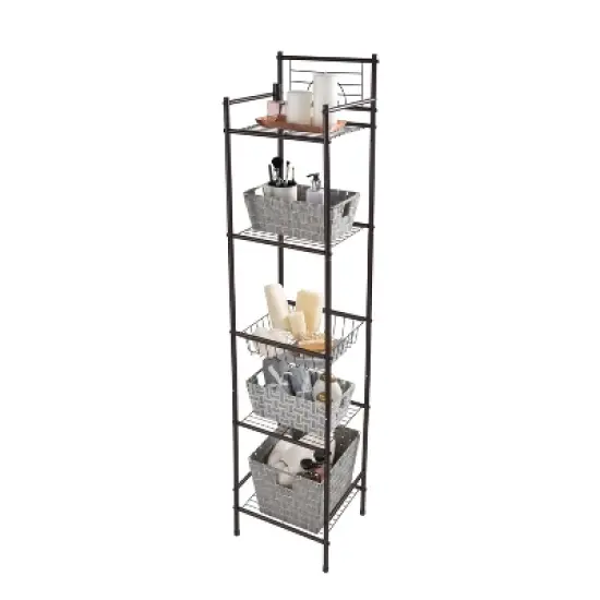 5 Tier Freestanding Bathroom Storage Shelves Brown - Bath Bliss image {3}