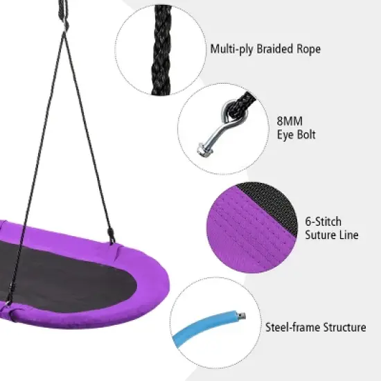 Infans 60" Saucer Tree Swing Surf Outdoor Adjustable Kids Giant Oval Platform Purple image {7}