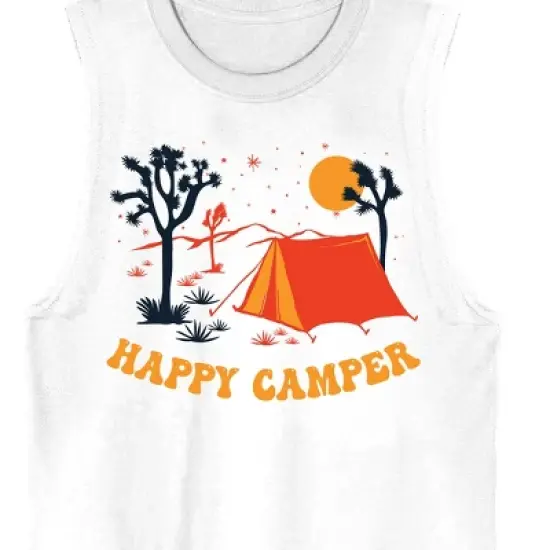 Adventure Society Happy Camper Crew Neck Sleeveless Men's White Tank Top image {1}