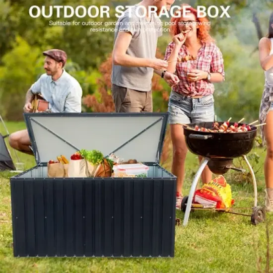 XINGHANZHENXUAN Outdoor Metal Storage Box, Large Capacity Steel Deck Box for Patio, Garden, Tools & Cushions image {5}