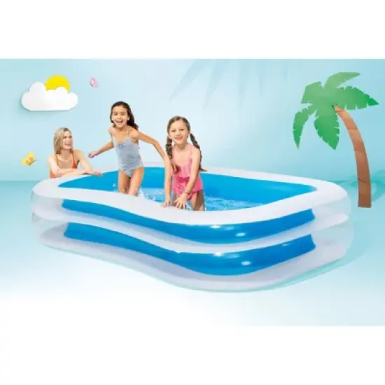 Intex Inflatable 8.5' x 5.75' Swim Center Family Pool for 2-3 Kids, Blue & White image {2}