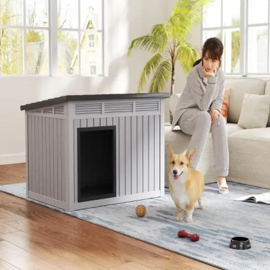 SEVOBAL Pet Crates and Houses Dog House Easy Assembly Open Roof Cleaning Weatherproof Spacious for Indoor and Outdoor, Gray, 42.87"*32.95"*31.61" image {2}