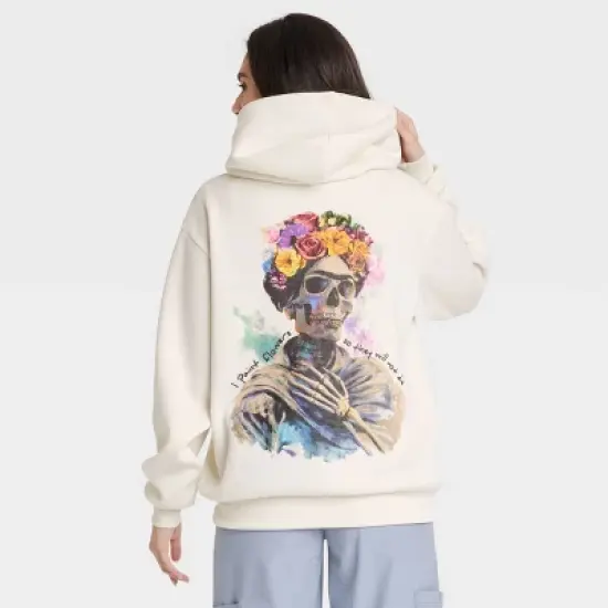 Women's D&iacute;a de Muertos Viva La Vida Frida Graphic Hoodie - White image {1}