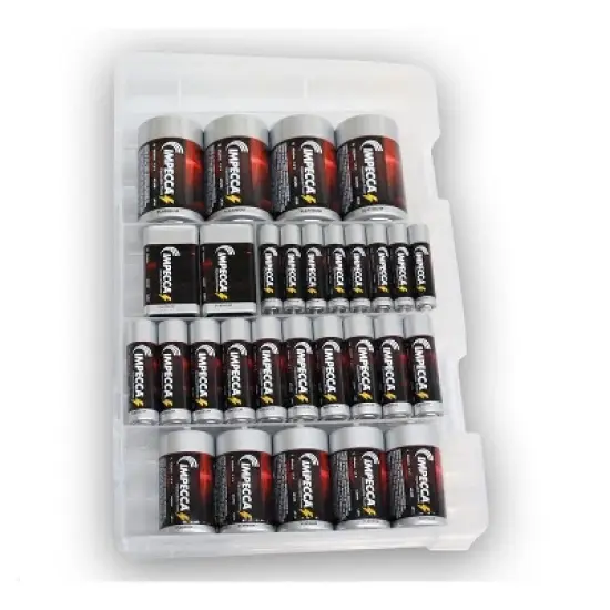 Impecca Alkaline Batteries 39 Variety Pack AA-20 / AAA-8 / C-5 / D-4 / 9Volt-2 (39-Cells) image {1}