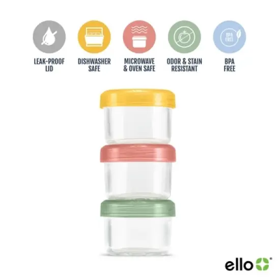 Ello 6pc Glass Condiment Color Lock Food Storage Container Set: Microwave & Oven Safe, Multicolored Lids image {3}