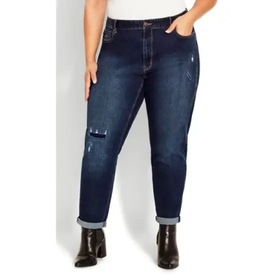 Women's Plus Size Girlfriend Rip Jean Dark Wash - tall | AVENUE image {1}
