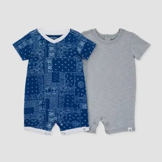 Burt's Bees Baby&reg; Baby Boys' 2pk Bandana Romper Set - Blue image {2}