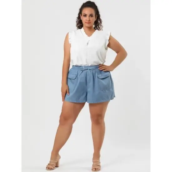 Agnes Orinda Women's Plus Size Drawstring Elastic Waist Pockets Denim Shorts image {2}