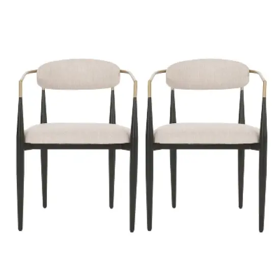 Christopher Knight Home Set of 2 Elmore Iron Upholstered Dining Chairs Beige/Black/Gold image {1}